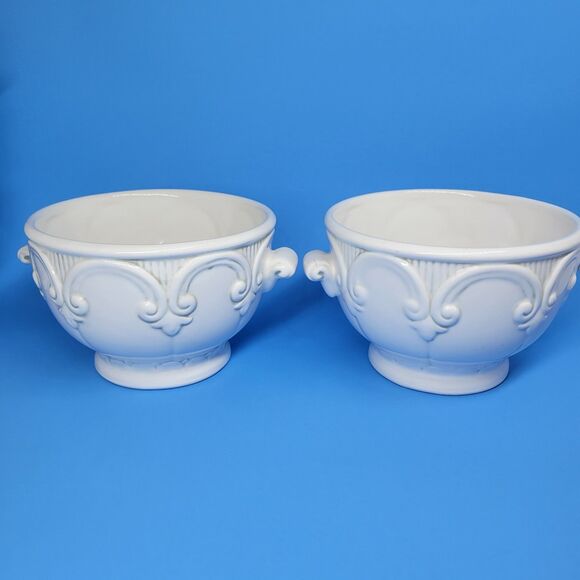 The Cellar  French Style  5- 3/4"  Pedestal Embossed Bowls Set of 2 - Picture 1 of 8